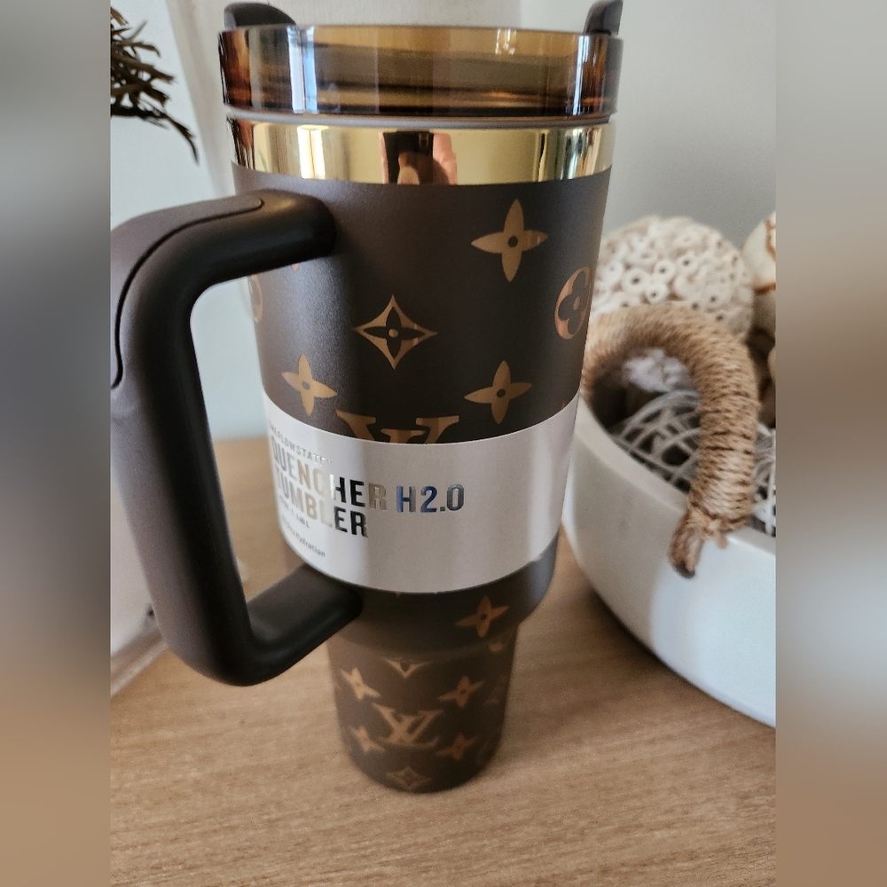 Stanley Designer Inspired Logo Brown and Gold Tumbler with Straw 40 Oz - Picture 3 of 7